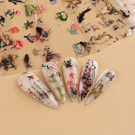 Стікери для манікюру з китайськими символами – набір 10 листів у вінтажному стилі Київ