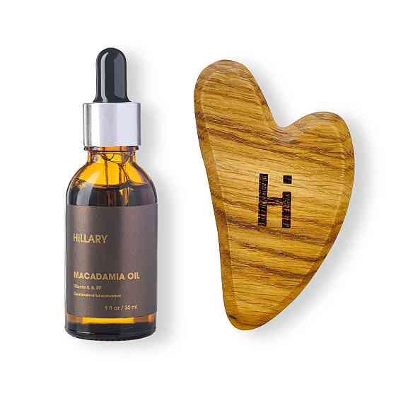 Шкребок гуаша для обличчя дерев‘яний + Органічна олія макадамії Київ