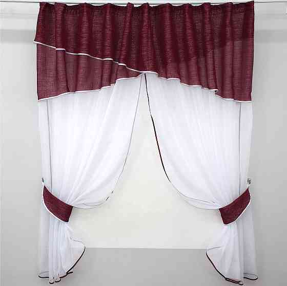 Кухонні штори VR-Textil № 091к з ламбрекеном і підв'язками бордовий з білим 270х170 см (52-0096) Київ