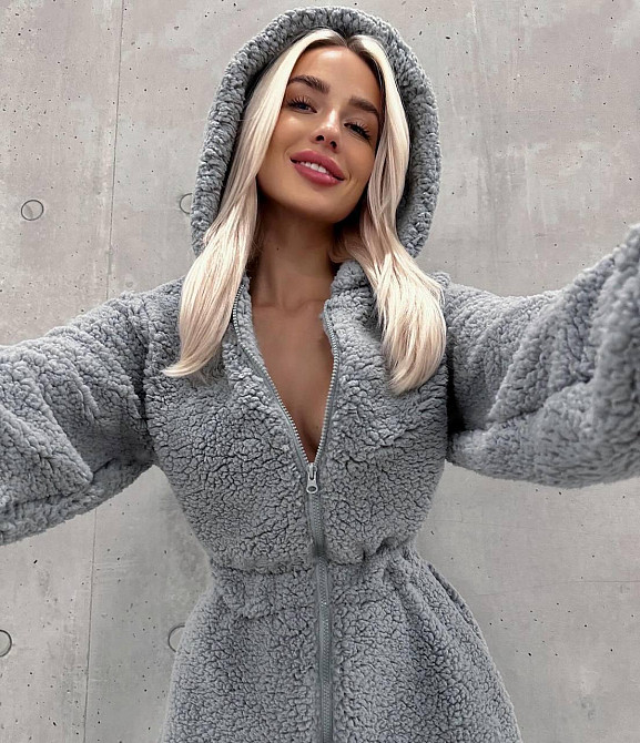 Жіночий теплий затишний комбінезон із капюшоном із хутра тедді Графіт, 42/44 Одеса - фото 7