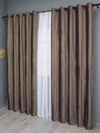 Комплект штор на люверсах VR-Textil Оксамит № 1655ш Какао 150х280 см 2 шт (37-0227) Киев