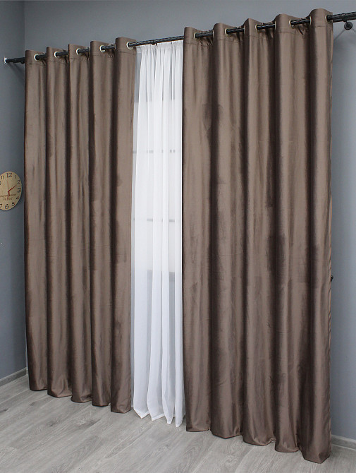 Комплект штор на люверсах VR-Textil Оксамит № 1655ш Какао 150х280 см 2 шт (37-0227) Киев - изображение 4