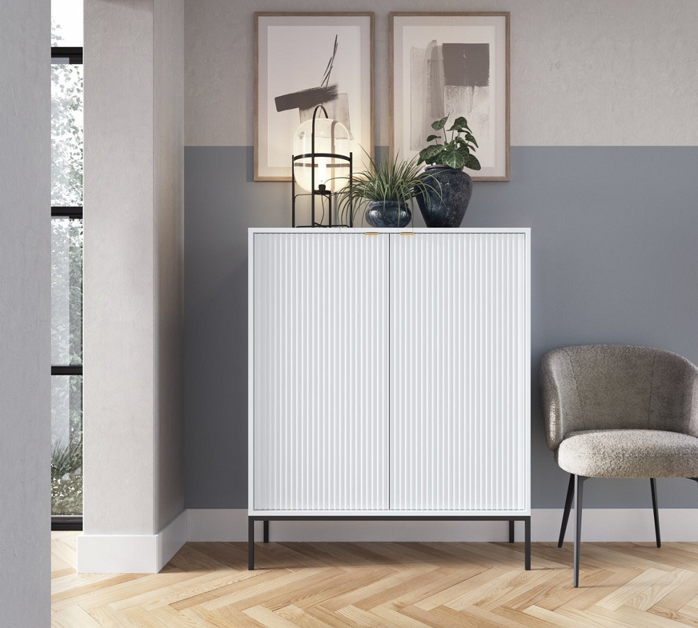 Комод высокий Perfect Home Новая/Nova 2-дверный с черными ножками K104 Белый (PFH-091232) Днепр - изображение 1