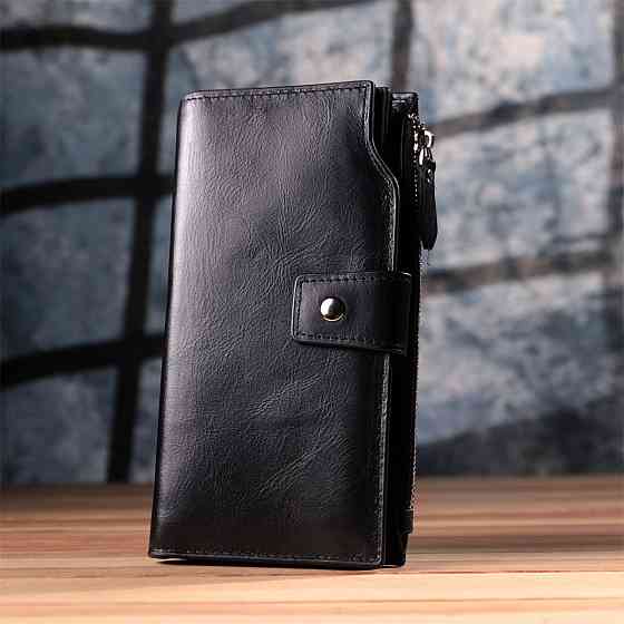 Вертикальний стильний гаманець із гладкої натуральної шкіри Vintage 22885 Чорний Київ