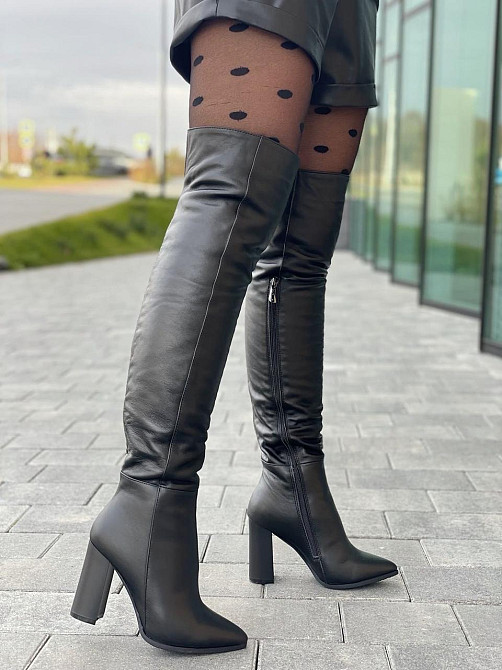 Nivelle Ботфорти демісезонні жіночі з натуральної шкіри чорні на підборах 5493 / Чоботи весна-о Коломия - фото 8