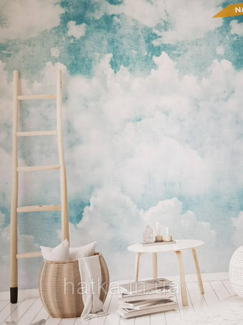 Шпалери вінілові Grandeco One roll one motif 2 A42501 панно мурал 3д хмари небо білі бірюзові Київ - фото 1