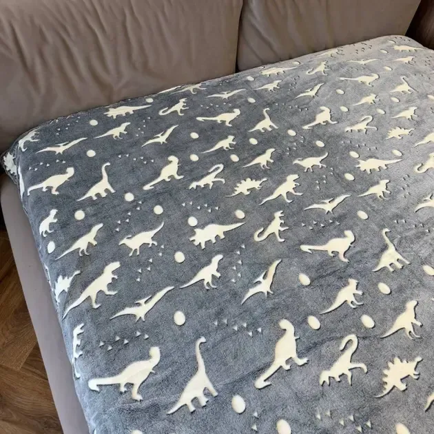 Флисовый полуторный плед 150х100, светящийся в темноте Динозавры серый Коломыя - изображение 2