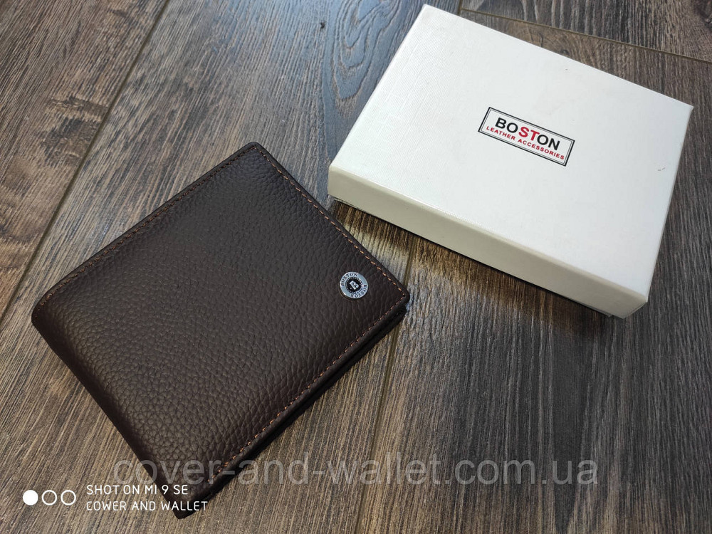 Коричневий шкіряний чоловічий гаманець без застібки із затиском для купюр Boston Київ - фото 6