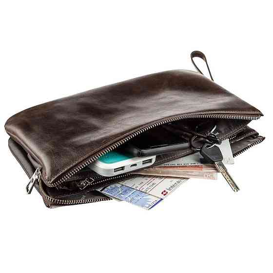 Барсетка чоловіча в гладку шкіру Коричнева (GRANDE PELLE) Київ