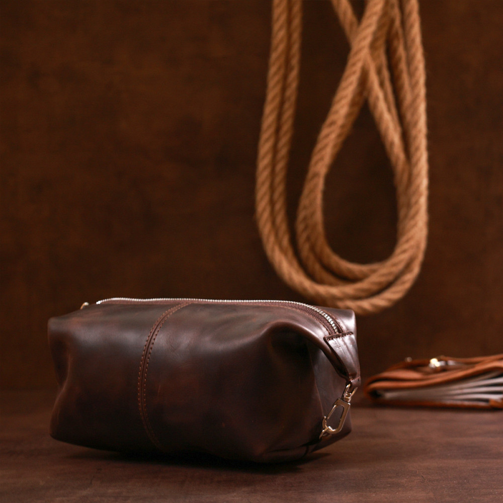 Шкіряна вінтажна косметичка Shvigel 16398 Коричневий Київ - фото 2