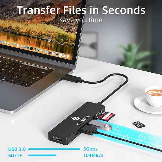 Концентратор USB Hub Хаб USB-C E-VATAR 6-в-1 USB 1 HDMI, 2 USB 3.0, 100 Вт PD3.0, 1 SD/TF Киев