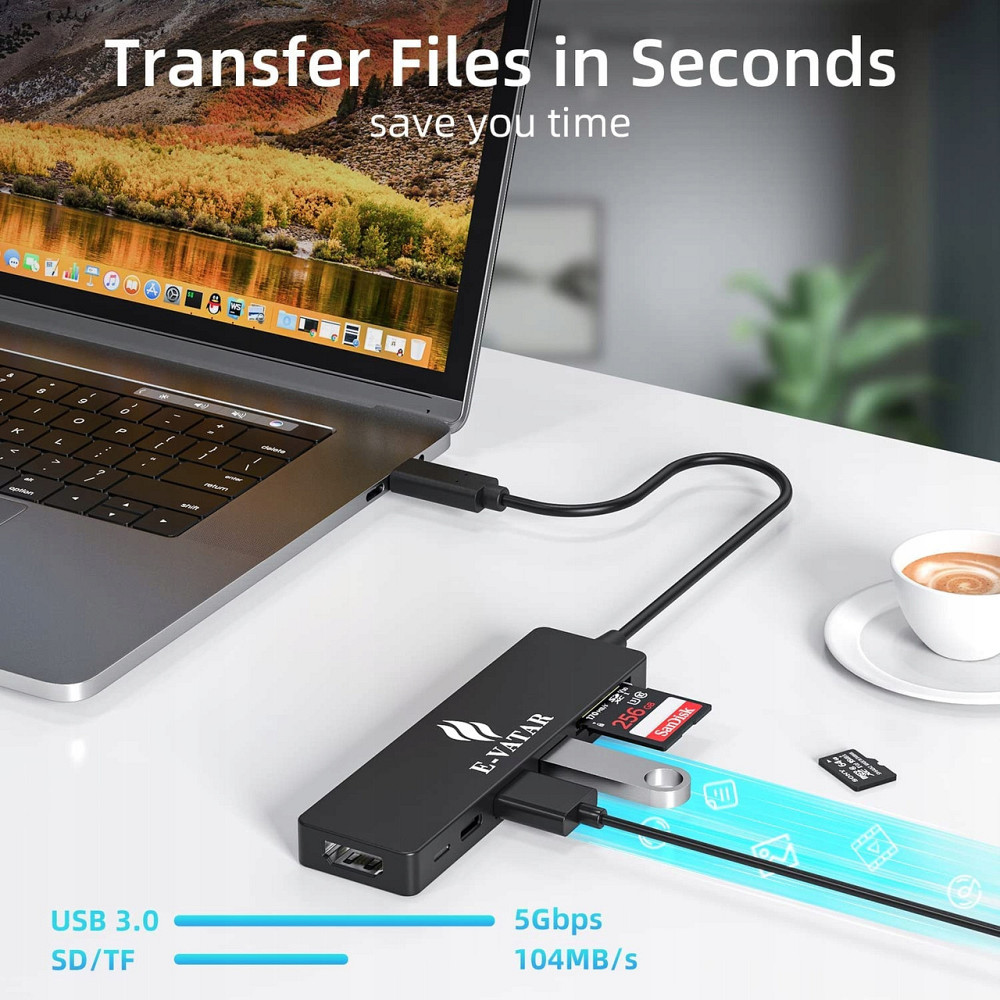 Концентратор USB Hub Хаб USB-C E-VATAR 6-в-1 USB 1 HDMI, 2 USB 3.0, 100 Вт PD3.0, 1 SD/TF Киев - изображение 6