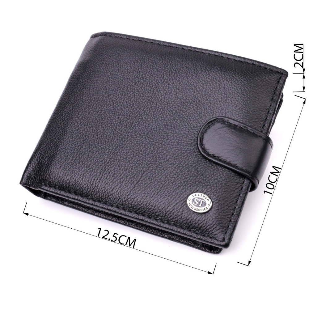 Мужской горизонтальный бумажник из натуральной кожи ST Leather 22466 Черный Киев - изображение 3
