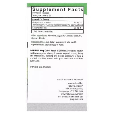 Трави Nature's Answer Гінкго Білоба, 80 мг, Standardized Ginkgo, 60 вегетаріанських капсу (NTA-16387) Вінниця - фото 3