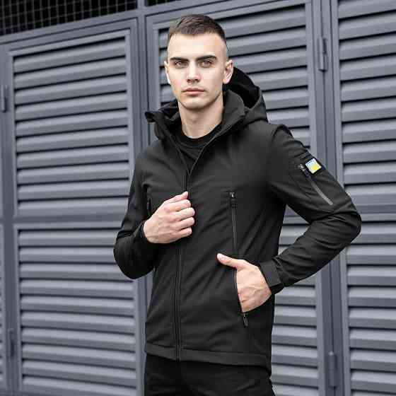 Куртка мужская демисезонная с капюшоном чёрная Pobedov Motive Киев