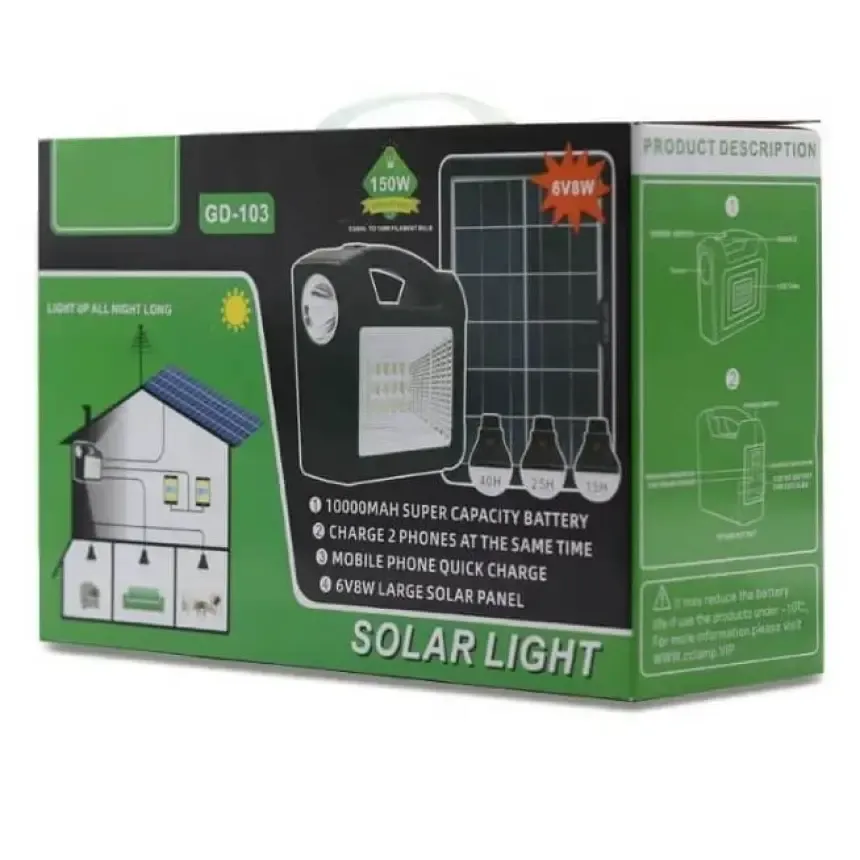 Портативная станция для зарядки GD 103 с 3 лампами и солнечной панелью 150W Коломыя - изображение 2