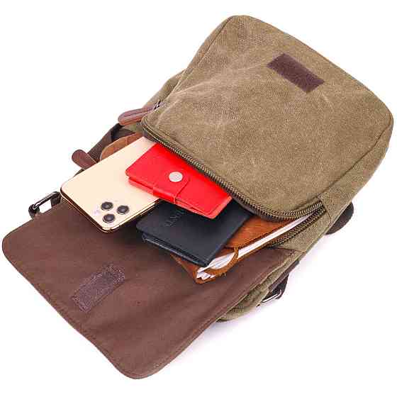 Тканевая мужская сумка из плотного текстиля Оливковая (Vintage) Киев