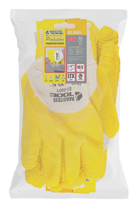 MASTERTOOL Рукавички бавовняні MASTERTOOL латексне ребристе покриття ¾ 10.5" 12 пар жовті 83-06 Коломия - фото 4