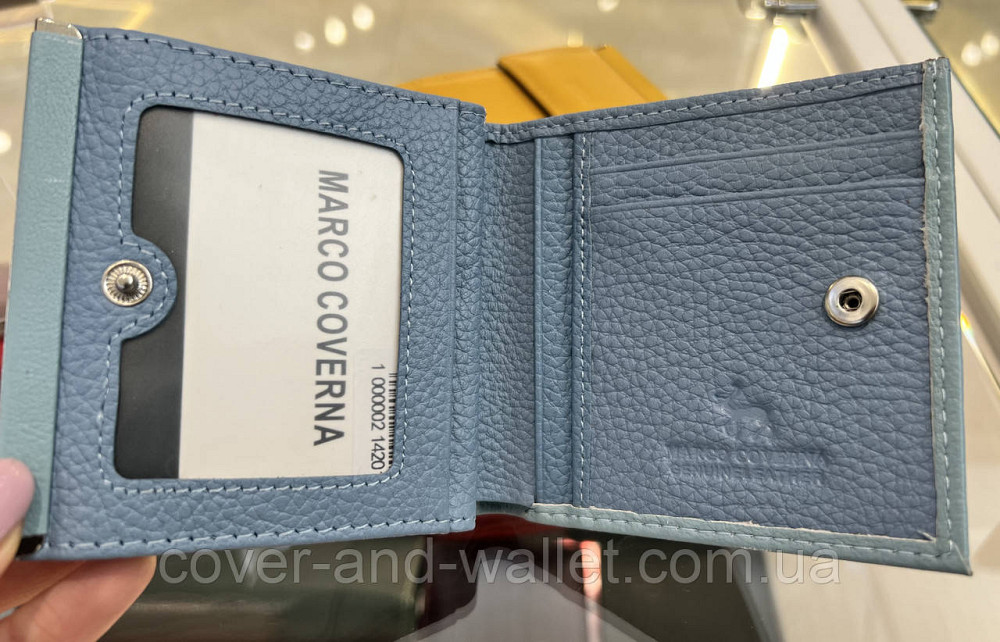 Блакитний жіночий шкіряний гаманець маленького розміру на кнопці Marco Coverna MC 1420 Київ - фото 11