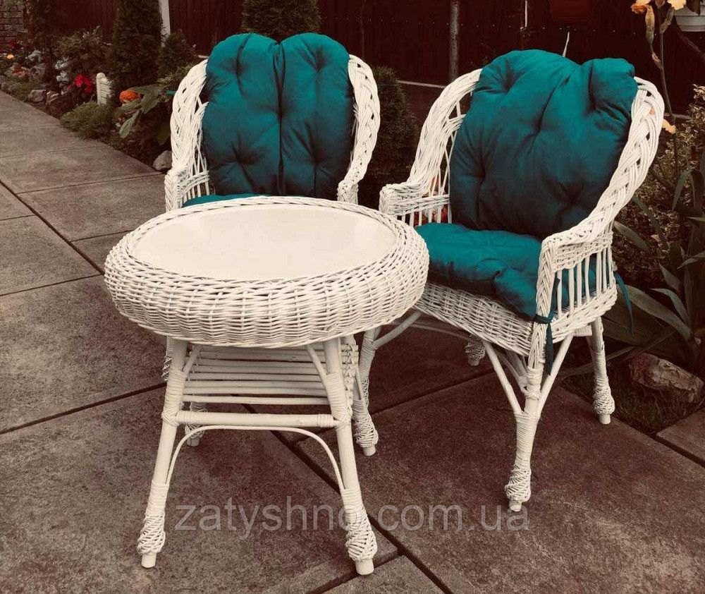 Білі плетені меблі з накидками|  Комплект плетених меблів білих | меблі з лози з журнальним сто Київ - фото 2