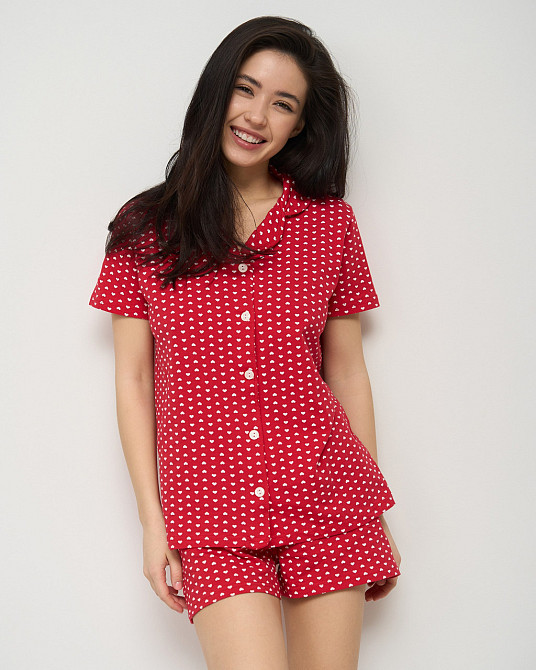 Женская пижама комплект красная с шортиками - мелкие сердечки Nicoletta 60199 L Киев - изображение 8