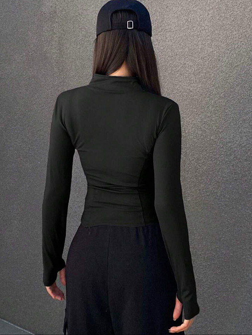 Стильний жіночий лонгслів із довгим рукавом на блискавці пума Чорний, 42 Одеса - фото 3