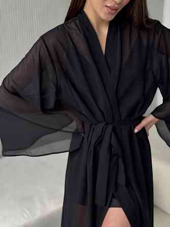 Довгий шифоновий халат Черный L/2XL Харьков