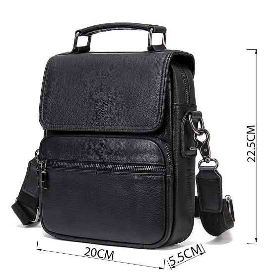 Вертикальна чоловіча сумка в м'якій шкірі Vintage 20367 Чорна Київ