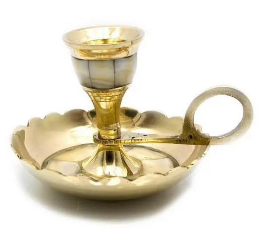 Свічник із бронзи з перламутром із ручкою Київ - фото 1