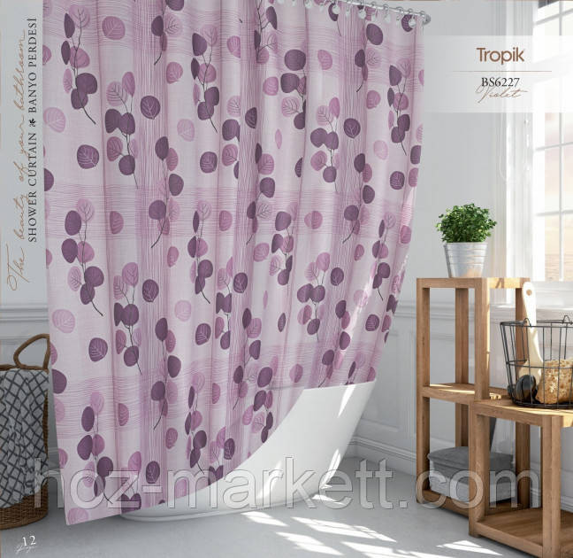 Тканевая шторка для душа Тропик 180 х 200 см Турция виолет Харьков - изображение 1