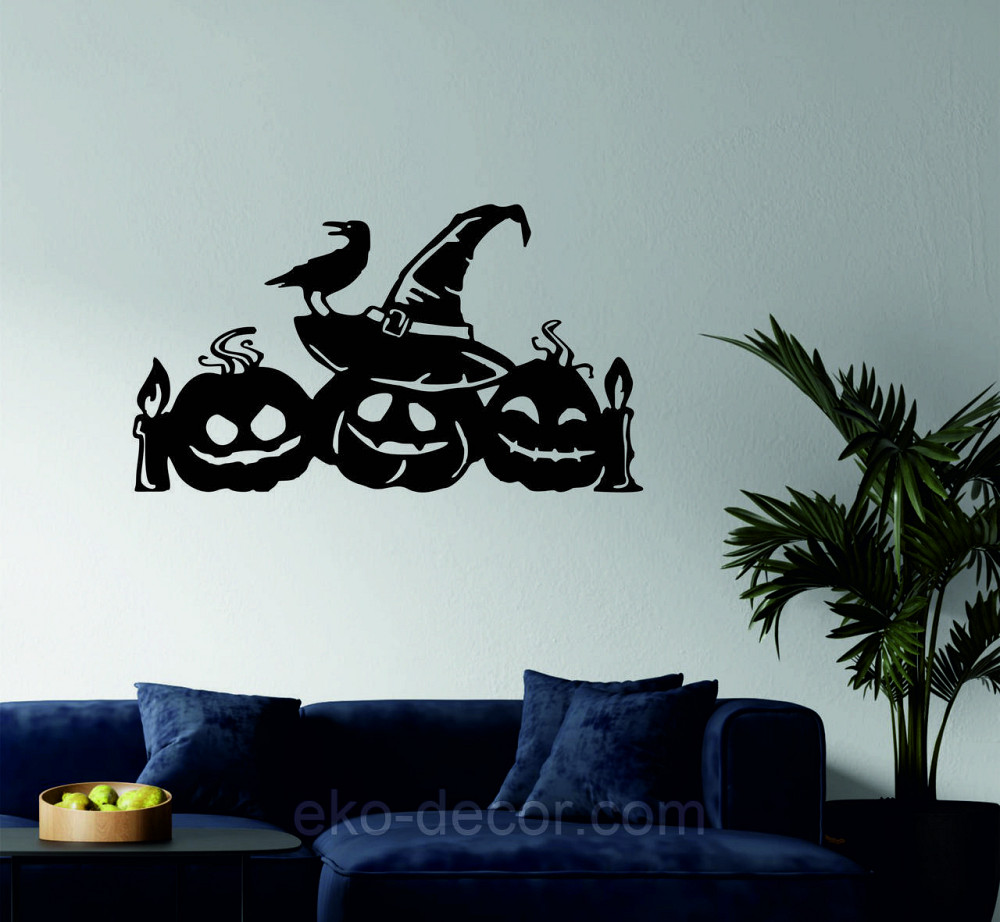 Декоративне настінне Панно «Хеллоуїн — гарбуза», Декор на стіну 70*39 см, Чорний Київ - фото 1