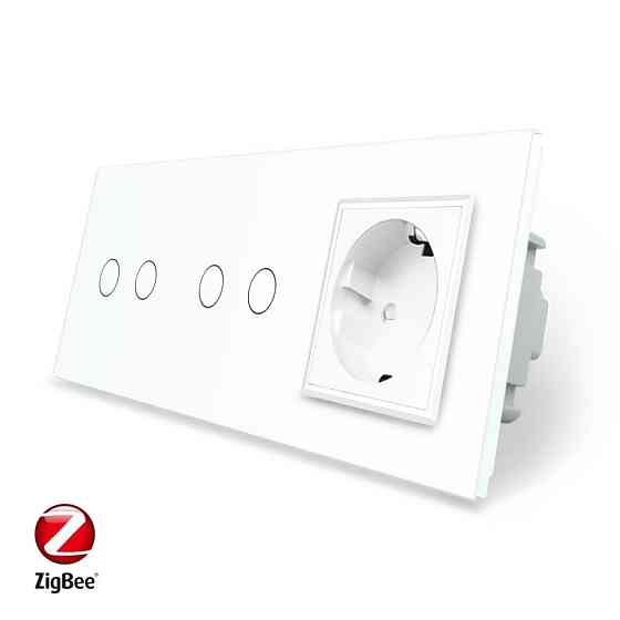 Розумний сенсорний ZigBee вимикач 4 сенсора (2-2) 1 розетка Livolo білий скло (VL-C702Z/C702Z/C7C1EU-11) Коломыя