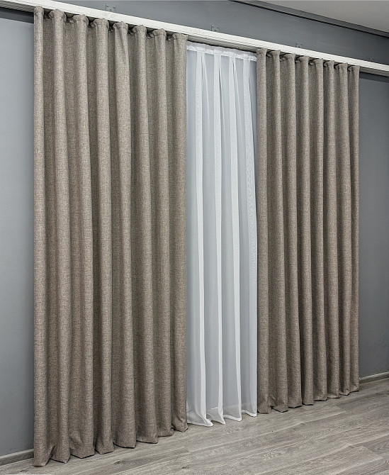 Комплект готовых штор VR-Textil Лен ALORA-TON № 1877ш Серо-коричневый 150х270 см 2 шт (33-0843) Киев - изображение 4