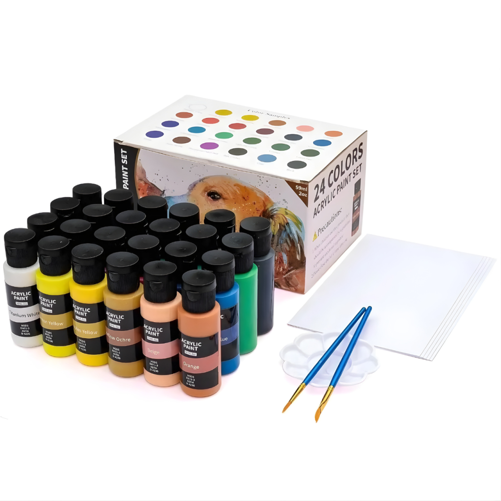 Набір акрилових фарб Acrylic Paint Set 24 пляшки по 59 мл, папір для малювання, палетка та пензлики 2 штуки Кам'янець-Подільський - фото 7