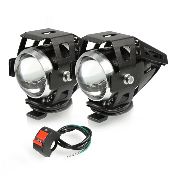 Фары прожекторы CREE U5 LED для мотоцикла 12В, 3000лм с кнопкой и креплением на дуги, черные Киев