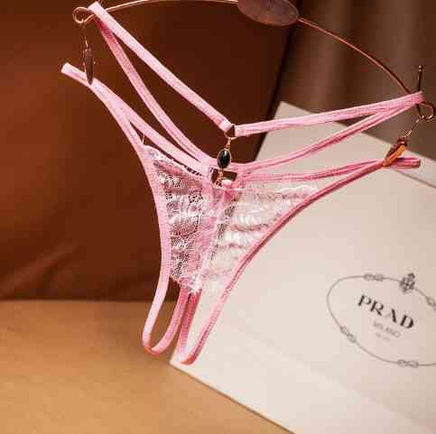 Еротичні трусики з розрізом та камінцем рожеві - розмір універсальний (на резинці) Київ