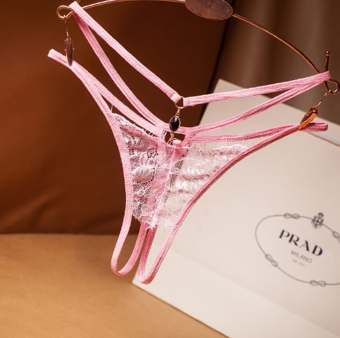 Еротичні трусики з розрізом та камінцем рожеві - розмір універсальний (на резинці) Київ - фото 1