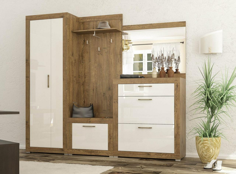 Передпокій Парма (комплект 226 см) Мебель Сервіс Дуб Апріл, Білий лак Львів - фото 1