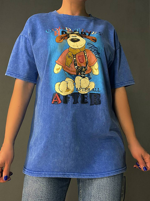 Футболка жіноча YIGOU 74 тай дай оверсайз з принтом собака, синій, one size Київ - фото 13