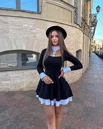 Женское платье в школьном стиле с двойной пышной юбочкой крепдайвинг + коттон 46/48 Одесса