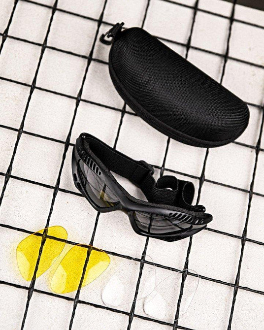 Тактические защитные очки с сменными линзами, вентилируемые black ПП7828 Одесса - изображение 3