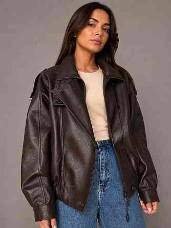 Куртка женская Lady Yep 30581 из экокожи косуха оверсайз коричневая, коричневый, M Киев