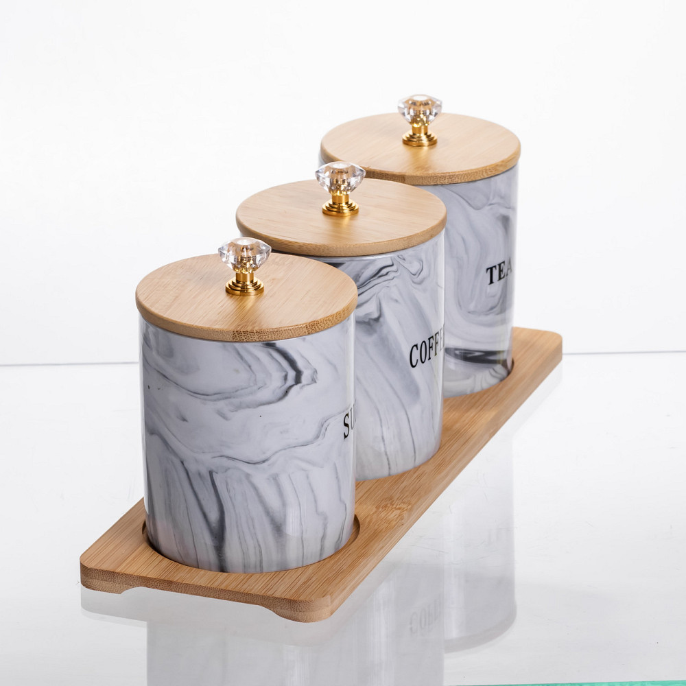 Набір порцелянових банок на підставці 3 шт по 350 (мл) Сірий SCT-662 Коломия - фото 4