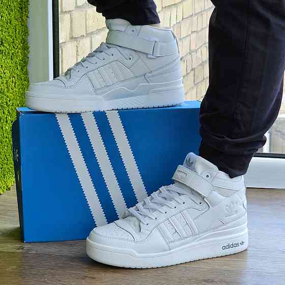 Високі Білі Кросівки Adidas Forum Шкіряні Чоловічі Черевики Адідас Форум (розміри: 41,42,43,44,45,46) Дніпро