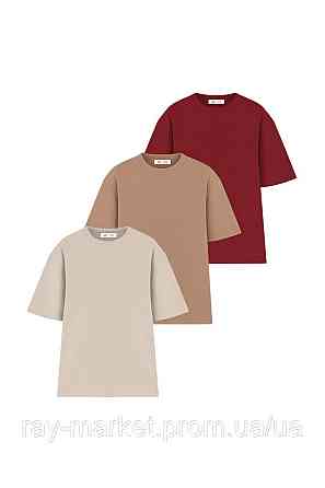 Набір футболок оверсайз чоловічих 3 шт "U0104-Cream-Brown-Burg" XXL/3XL Київ