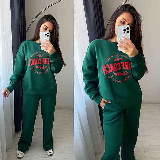 Жіночий теплий оверсайз костюм двійка: кофта і штани турецька тринитка пеньє на флісі Одеса