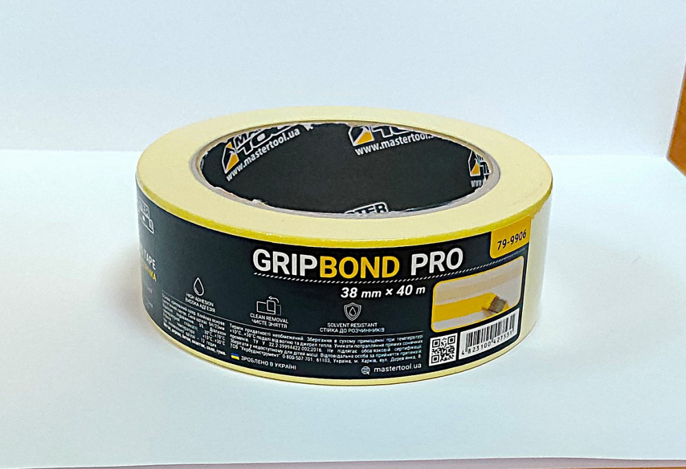 MASTERTOOL Стрічка малярна універсальна MASTERTOOL GripBond Pro 38 мм×40 м жовта 79-9906 Коломыя - изображение 1