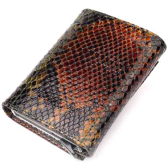 Лакована візитниця з натуральної фактурної шкіри під змію KARYA 20988 Різнокольоровий Київ