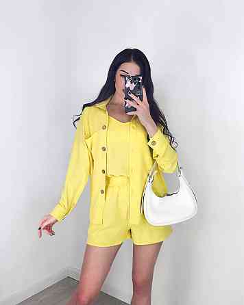 Жіночий легкий костюм-трійка: сорочка, майка та шорти креп жатка Лимонний, 42/44 Одеса