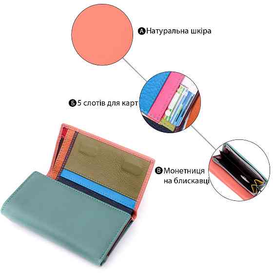 Красивый женский кожаный кошелек в три сложения ST Leather 19441 Разноцветный Киев